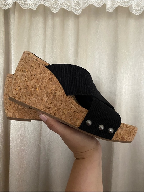 Lucky Brand Shoes - Black Cork Wedge Sandal with Stud Detail - Women's size 11